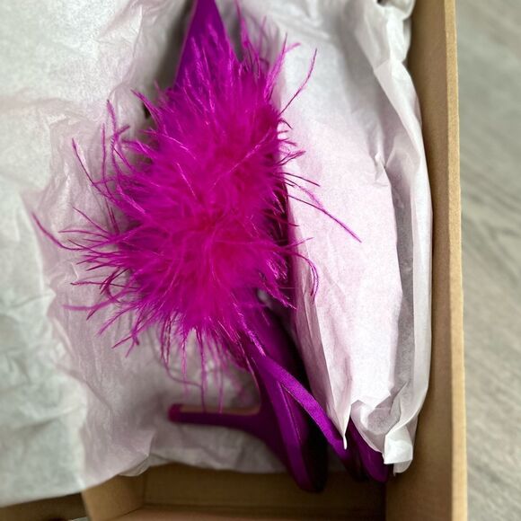 ZARA FEATHERED FABRIC HEELS FUCHSIA - Picture 4 of 4